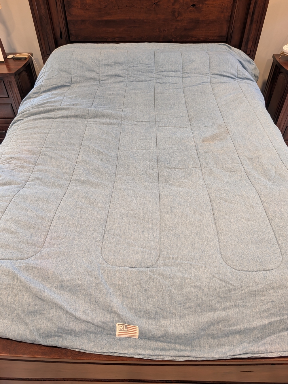 RALPH LAUREN Denim Chambray Comforter Full/Queen Bed Spread with RL Flag Patch - Picture 2 of 13